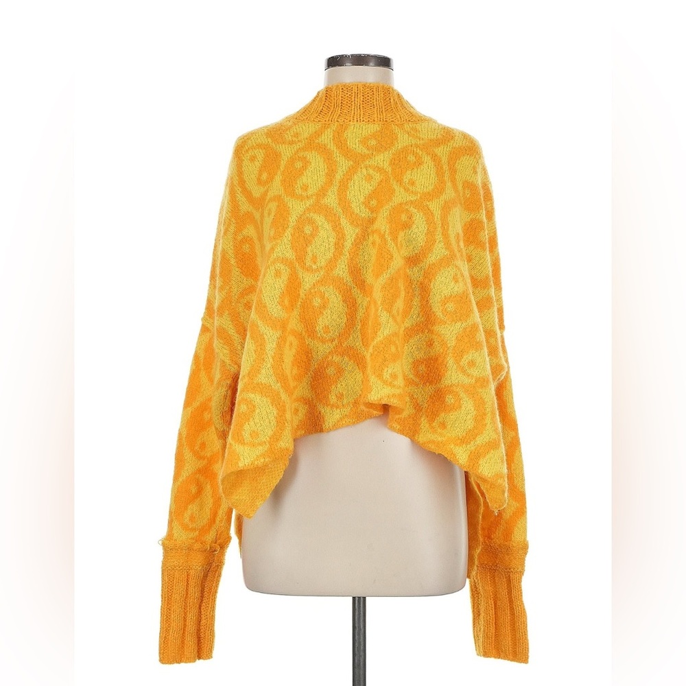 Free People Bright Yellow Cropped Cowl Knit Sweater